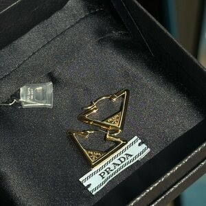 Prada Gold Triangle Earrings